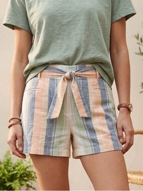 NWOT - Striped 100% Cotton High-Waisted Tie-Belt Shorts